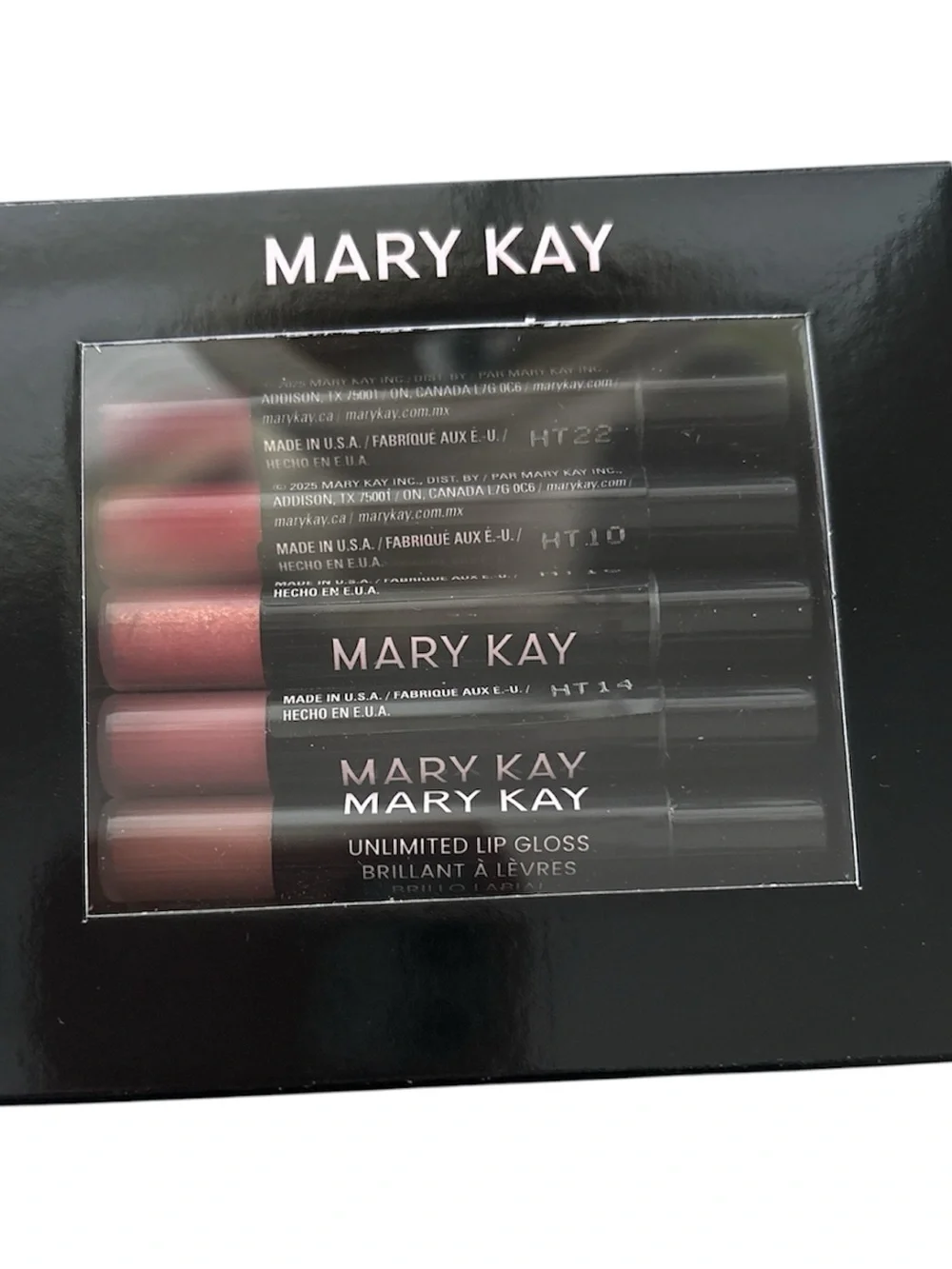 Mary Kay unlimited lip glosses sampler set of 5 asst colors all new in package